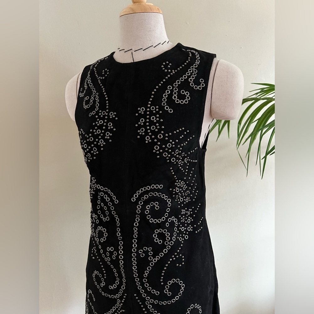 Suede Leather Mini Dress with Gunmetal Stud Detail XS - Picture 3 of 10